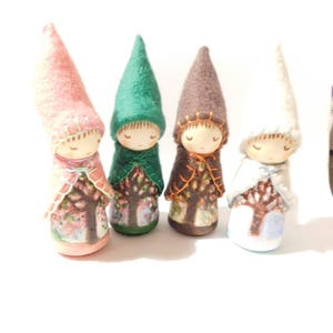 Four Seasons, Hand Painted Gnomes, Waldorf Wooden Peg Dolls