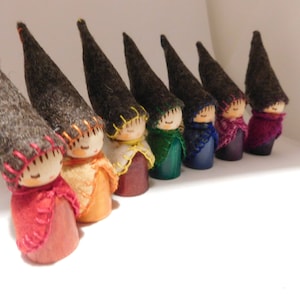 Rainbow Earth Tone  Gnomes Waldorf  Wooden Peg Dolls