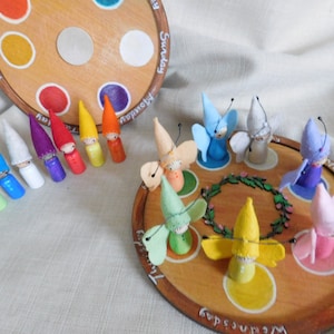 Rainbow Waldorf  Wooden Days Of Week Gnome and Butterfly Calendars Waldorf Hand Crafts