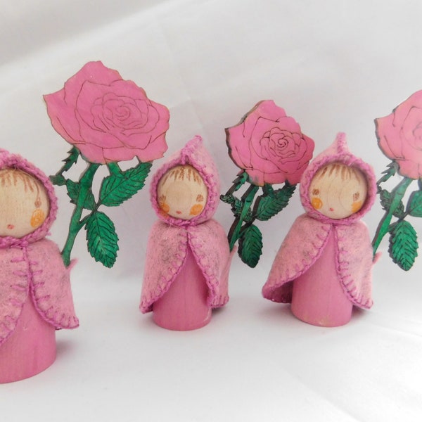 Rose Child  Peg Doll,   Fairy Gift Keepsake,   Faerie Peg Doll Waldorf Craft