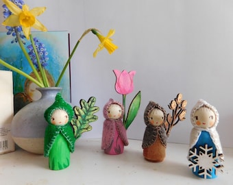 Spring , summer , Autumn, Winter , Seasonal Faerie peg dolls  Flower Peg Doll Fairy Gift, Waldorf Craft