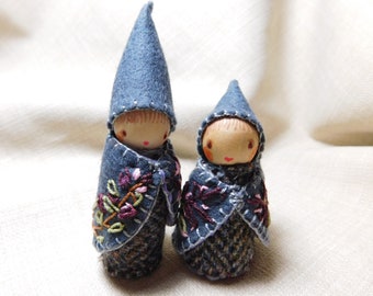 Lavender Flower Faerie Family,  ,Friendship Gift ,Waldorf  Wooden peg dolls
