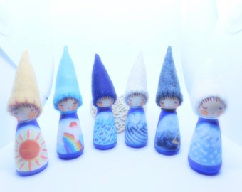 Waldorf Weather Gnomes Hand Painted Wooden Peg Dolls Waldorf hand crafts