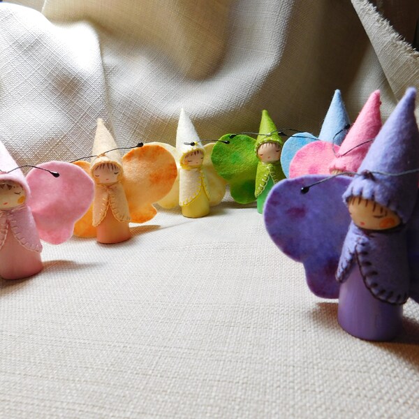 Pastel Rainbow Butterflies Waldorf  Peg Dolls