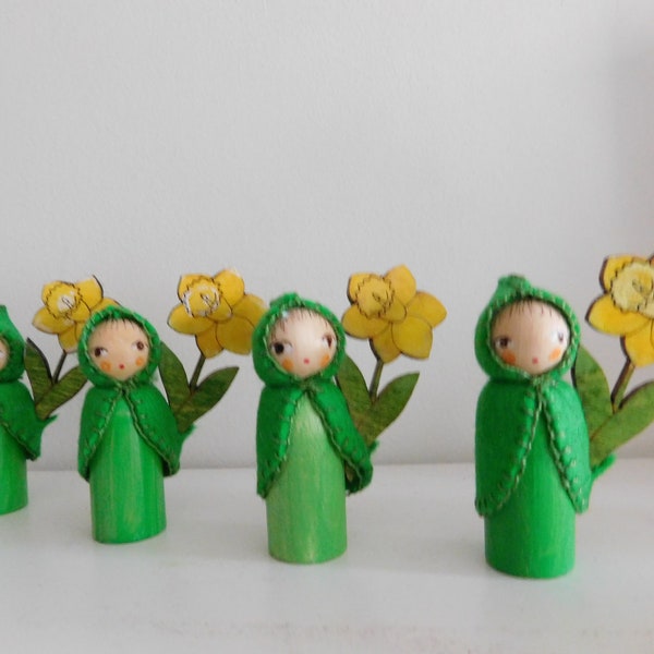 Spring Daffodil Gnome, Easter gift, mothers day gift , Friendship gift, Wooden Peg Dolls, Waldorf Craft