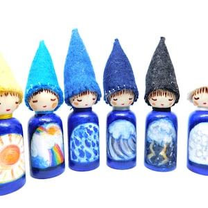 Weather gnomes a set  of six hand painted wooden peg dolls waldorf hand Crafts