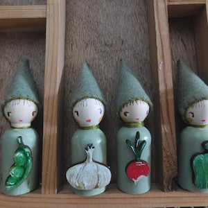 Summer Vegetable Gnomes , Peg Doll Fairy Gift, Summer Theme,  Waldorf Craft