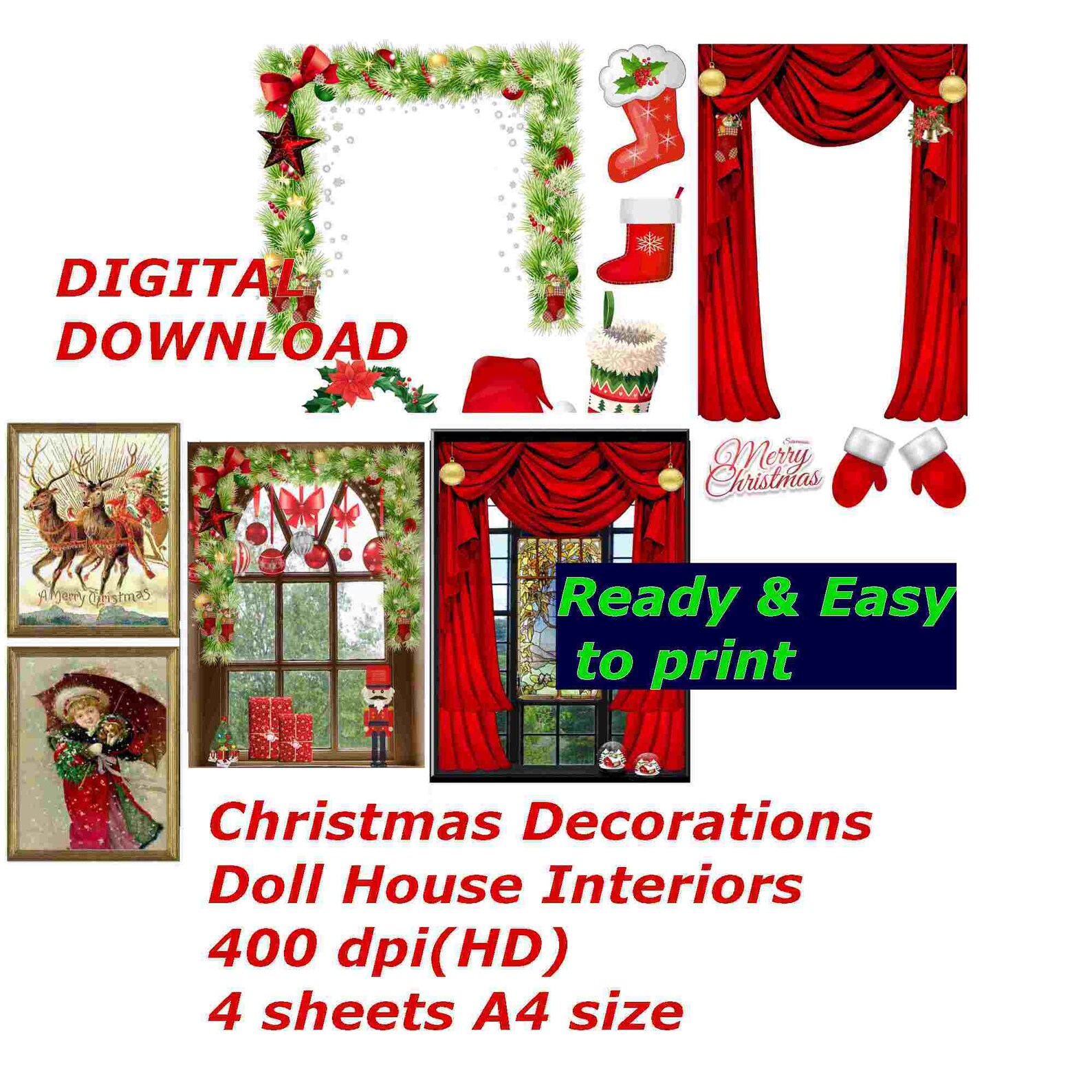 Christmas Miniature Bundle, Printable Dollhouse, Chrismas Miniatures ...
