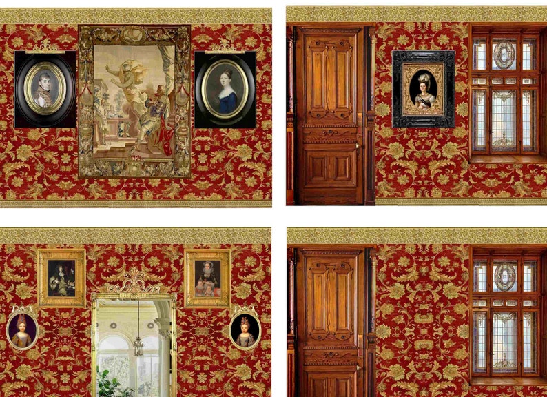 Victorian Dollhouse Wallpaper Printable, Paper Dollhouse Baroque
