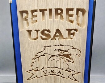 Retired USAF Book Art, Folded Page Eagle Tribute, Military Decor