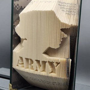 Folded Book Art, Female Army Profile Silhouette, Military Decor