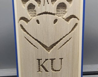 Hand Cut Book Art, KU Jayhawks Decor, Officially Licensed