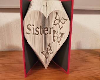 Butterfly Sister Book Art, Handmade Folded Book Decor