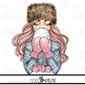 L’hiver des CLIP ART, clipart de mode, fashion doll clipart, illustration de mode, bundle clipart poupée, neige jour clipart, cheveux Rose, cheveux blonds