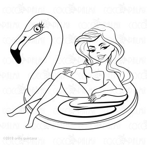 Moda Digi Stamp Pink Flamingo Float Clipart Cartão Bonito Fazendo Digi Carimbo De Borracha Clipart Moda Menina Boneca Linha Arte Mão Desenhada Clipart