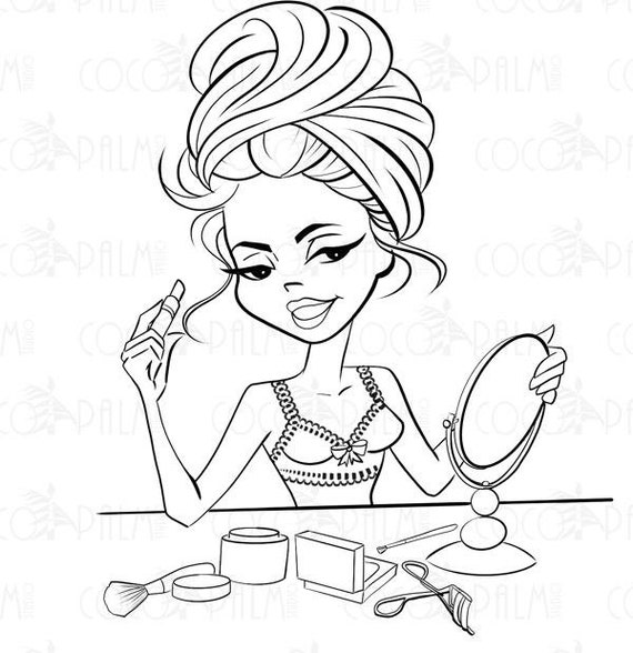 Coco Doll Digi Stamp Getting Ready Cute Girl Clip Etsy