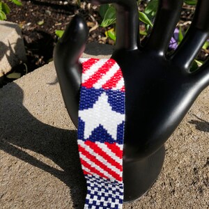 Patriotic and fun! Peyote stitch seed bead bracelet/cuff