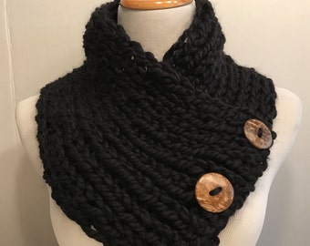 Woman's knitted scarf, 3 buttons scarf, handmade scarf, cowl neck scarf, elegant knitted scarf