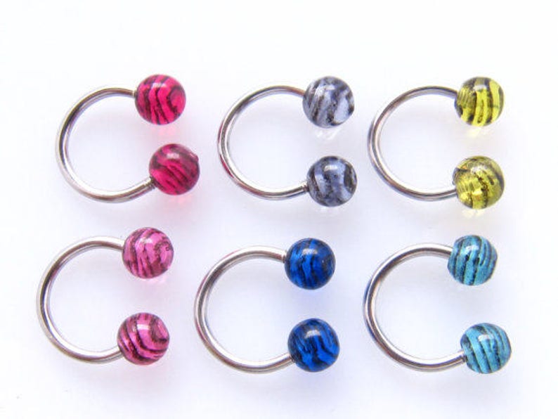 Horseshoe Ball Piercing Stainless Steel With Acrylic Striped Etsy