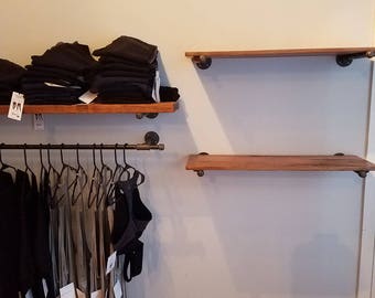 Set of 2 reclaimed wood shelves! Reclaimed Wood Shelves with Industrial Piping Brackets - Shipping Included!