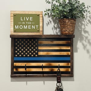 Thin Blue Line Wooden Flag Key Holder