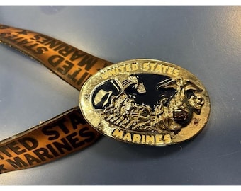 Hebilla/cinturón de cuero vintage del Cuerpo de Marines de los EE. UU., talla 52 EUC, latón, EE. UU.