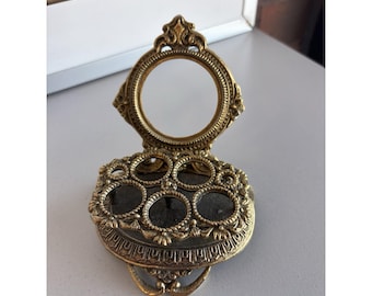 Soporte para 5 tubos de pintalabios Vintage Celeste, tono dorado, estilo Hollywood Regency, sin espejo.