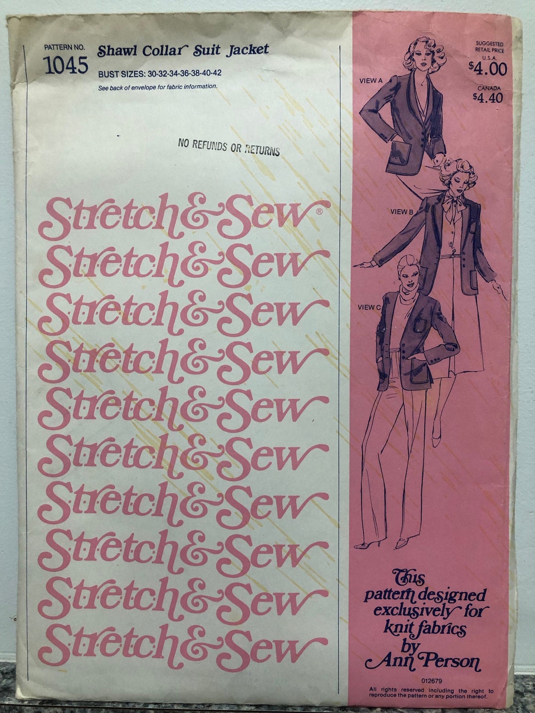 Stretch Suit Pattern Stretch & Sew Pattern 1045 shawl Collar Suit - Etsy