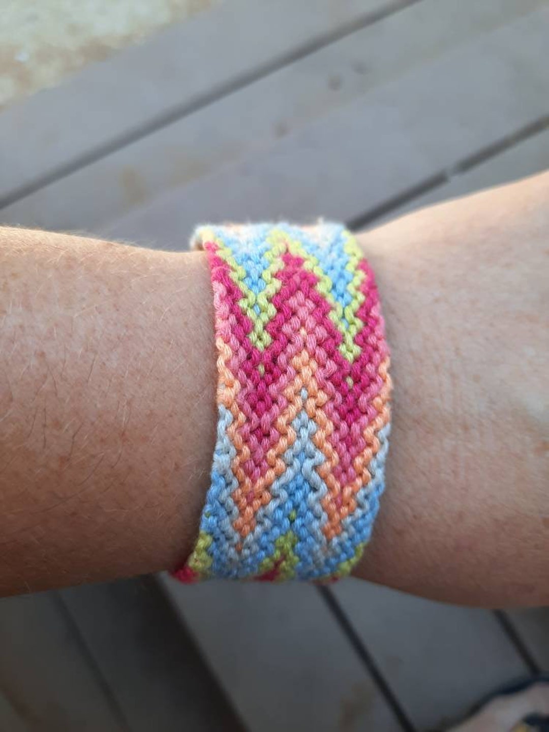 Wide Woven Friendship Bracelet Flames Handmade Bracelet rainbow Macrame