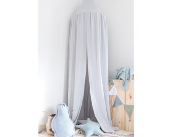 Gray, muslin canopy, thick cotton, cream bed canopy, organic canopy, kids canopy, gots, huge, 60cm, crib canopy,