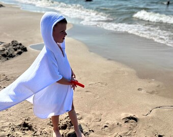 Poncho Muslin, hooded towel, holiday beach towel, muslin bath poncho,bathrobe, muslin poncho, GOTS, poncho for children, muslin poncho,