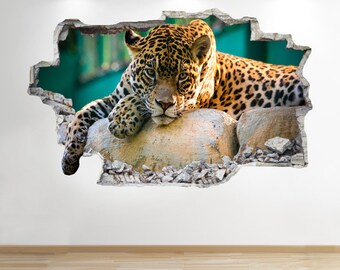 Wall Stickers Jaguar Cat Animal Jungle Cool Smashed Decal 3D Art Vinyl Room D696