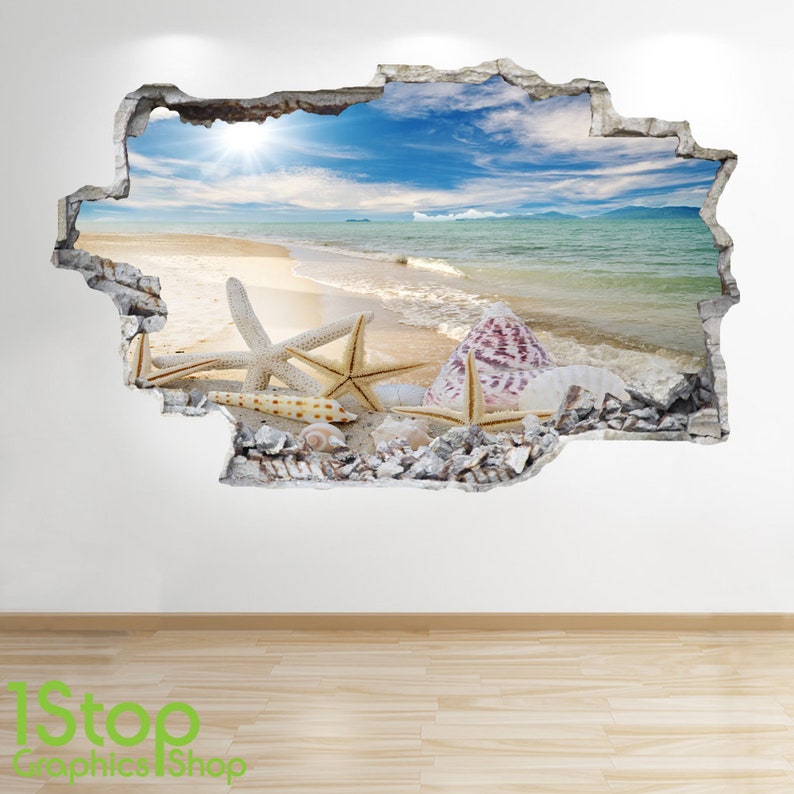 PARADISE BEACH WALL STICKER 3D LOOK OCEAN SEA BEACH BEDROOM LOUNGE Z1