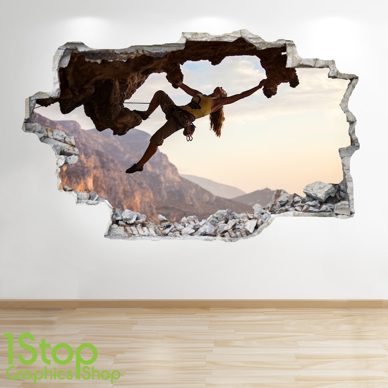 Rock Climbing Wall Sticker 3d Look Boys Kids Bedroom Extreme Sport Wall Decal Z132