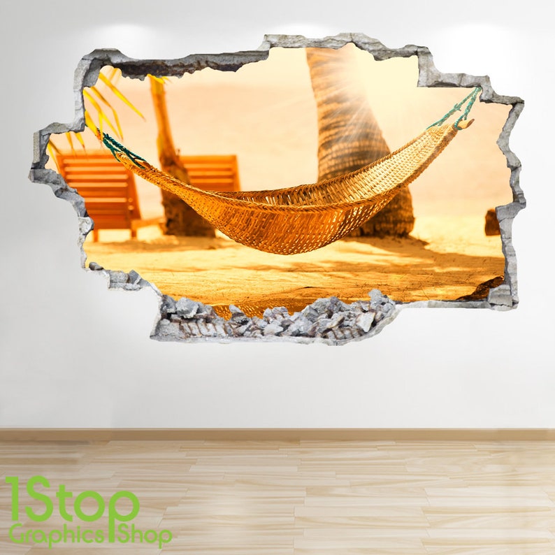 PARADISE BEACH WALL STICKER 3D LOOK OCEAN SEA BEACH BEDROOM LOUNGE Z1