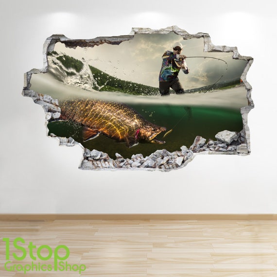 BOYS KIDS BEDROOM EXTREME SPORT WALL DECAL Z663 FISHING WALL STICKER 3D LOOK
