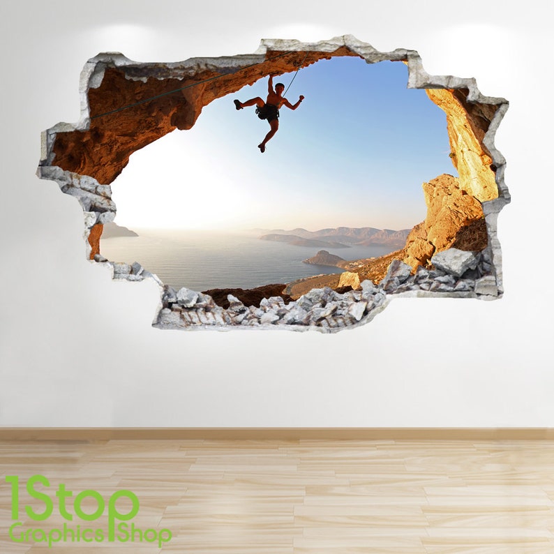Rock Climbing Wall Sticker 3d Look Boys Kids Bedroom Extreme Sport Wall Decal Z127