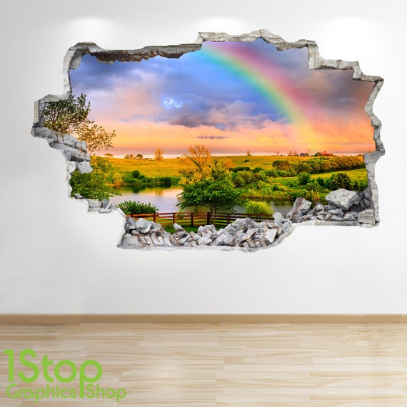 rainbow wall sticker 3d look bedroom lounge nature animal | etsy