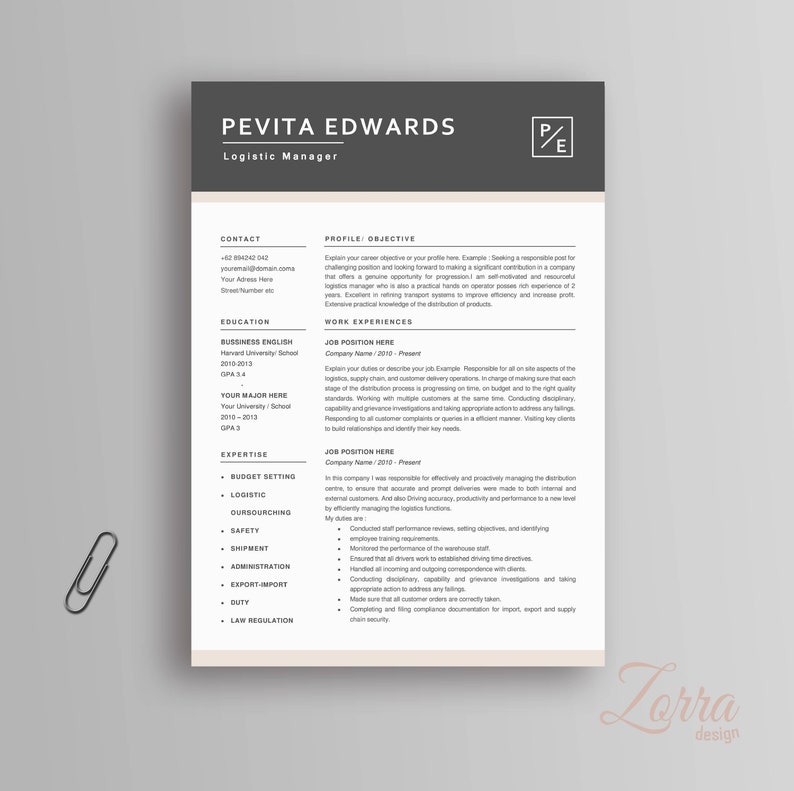 Creative Modern Professional Resume /  Template \u0026 Letter Office + Reference CV | For Word Vitae Letter Cover Pages Curriculum Microsoft