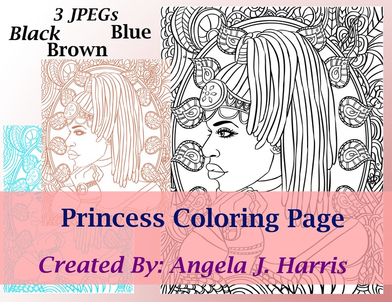 Princess Pattern, Coloring Page, Printable, Original Artwork, 8.5 X 11 ...