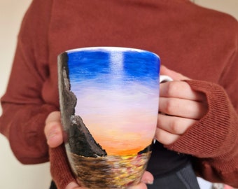 Hand painted mug, unique gift, unique design, gift for him, gift for her, sunset, sunrise, birthday gift