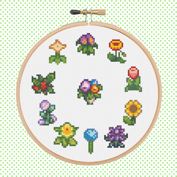 Stardew Valley Flowers Cross Stitch Pattern. 