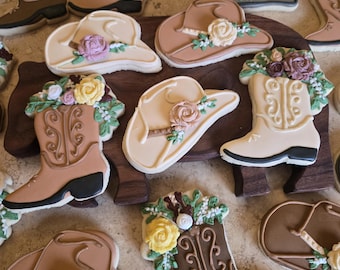 24 Country Boots and Hats Cookies, Baby Shower Party Favors