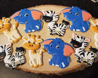 2 Dozen Safari Animals Cookies, Elephant Favors, Giraffe Treats, Zebra Baby Shower Cookies