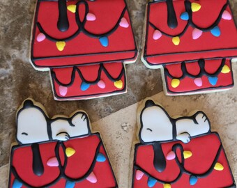 2 Dozen Snoopy Christmas Cookies, Royal Icing Decorated