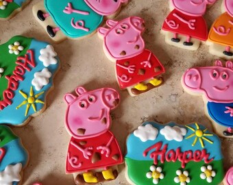 Peppa Pig Birthday Cookies, Custom Sugar Cookies, Party Favors