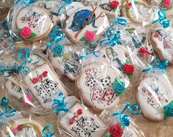 2 Dozen Alice in Wonderland Cookies, Cheshire Cat Favors, Baby Shower Cookies