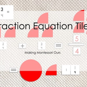 Montessori Fraction Equation Tiles/Cards PDF, Insegnamento delle frazioni, Lavoro concreto sulle frazioni