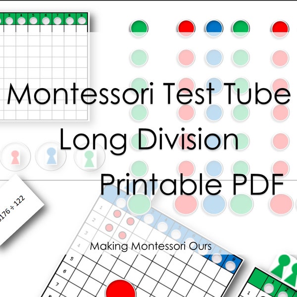 Montessori Test Tube Division Package, Long Division PDF , Test Tube Equations PDF