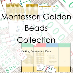 Montessori gouden kralen en materialen afdrukbaar pdf-pakket, vroege wiskunde, plaatswaarde, optellen, aftrekken, vermenigvuldigen, delen